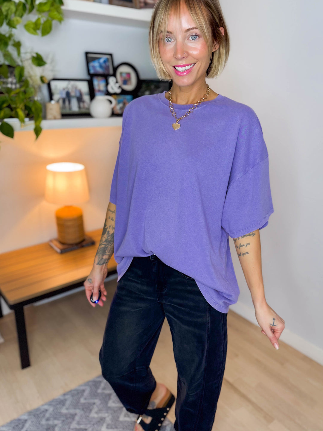 Keri Washed Cotton Boyfriend Tee- DUSTY PURPLE