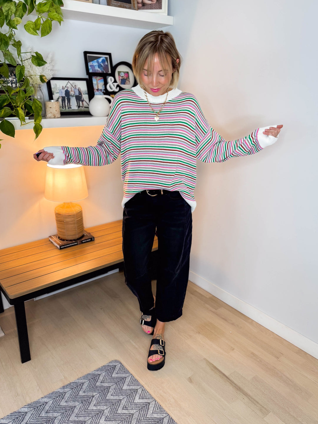 Angelina Multi Colour Striped Sweater- WHITE COMBO