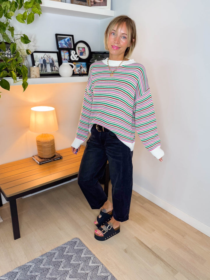 Angelina Multi Colour Striped Sweater- WHITE COMBO