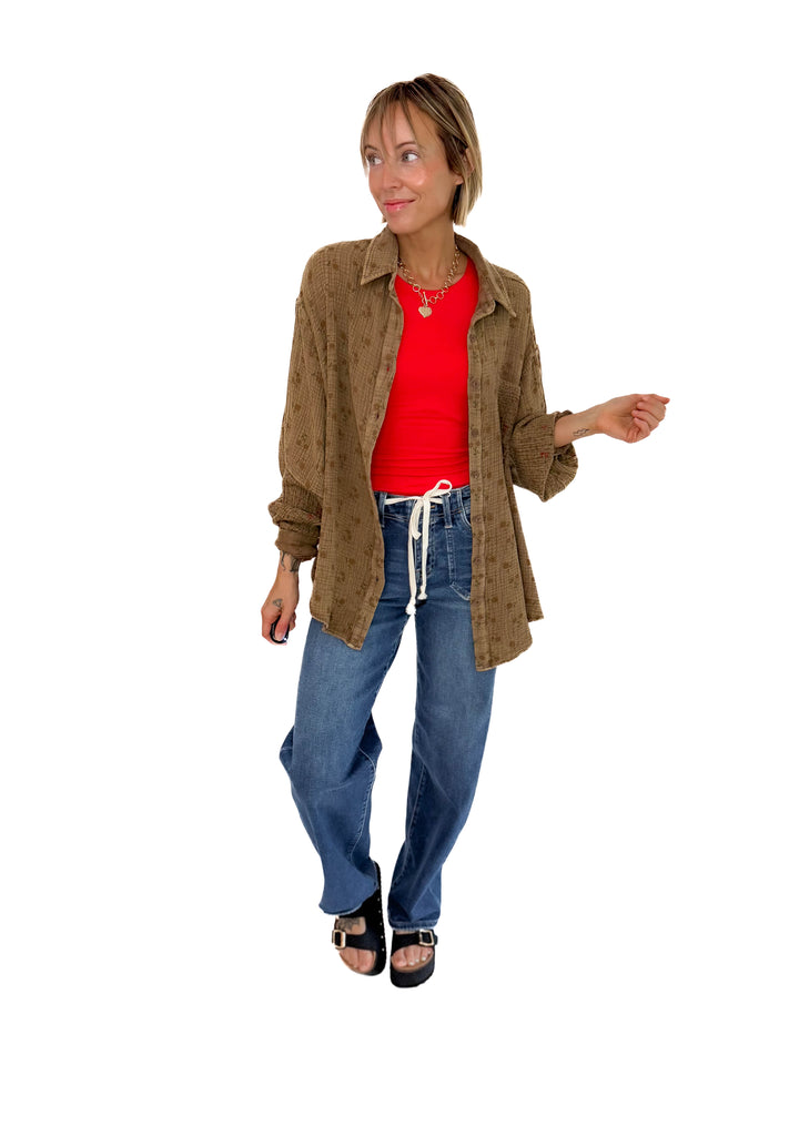 Danielle Cotton Button Down- MOCHA