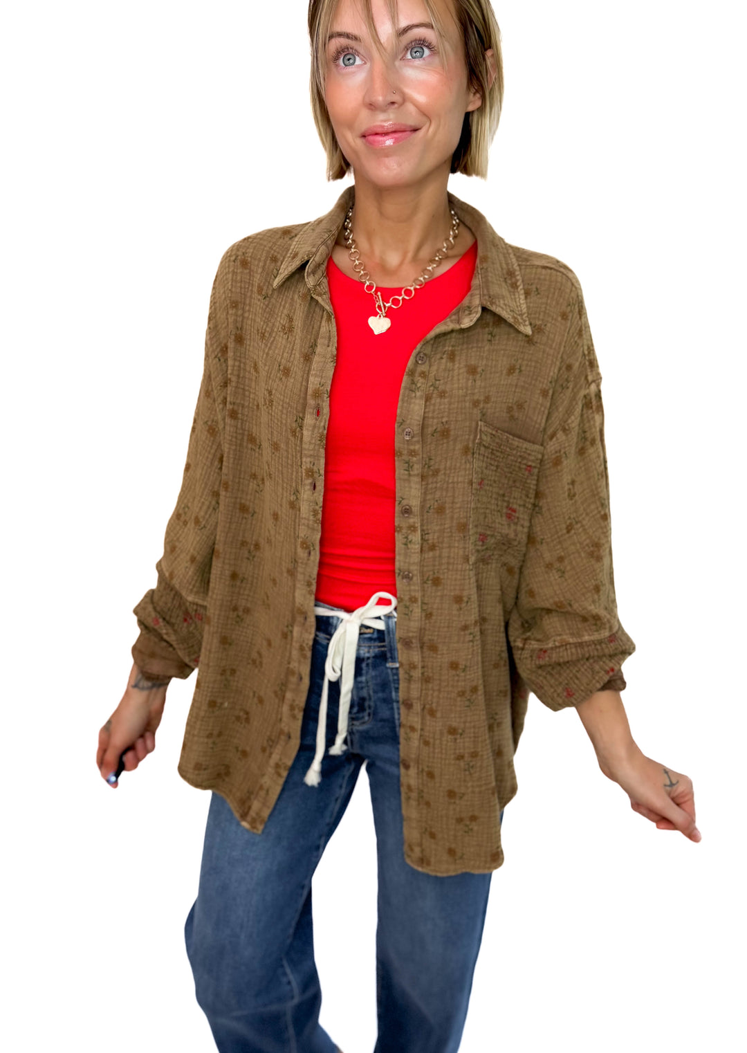 Danielle Cotton Button Down- MOCHA