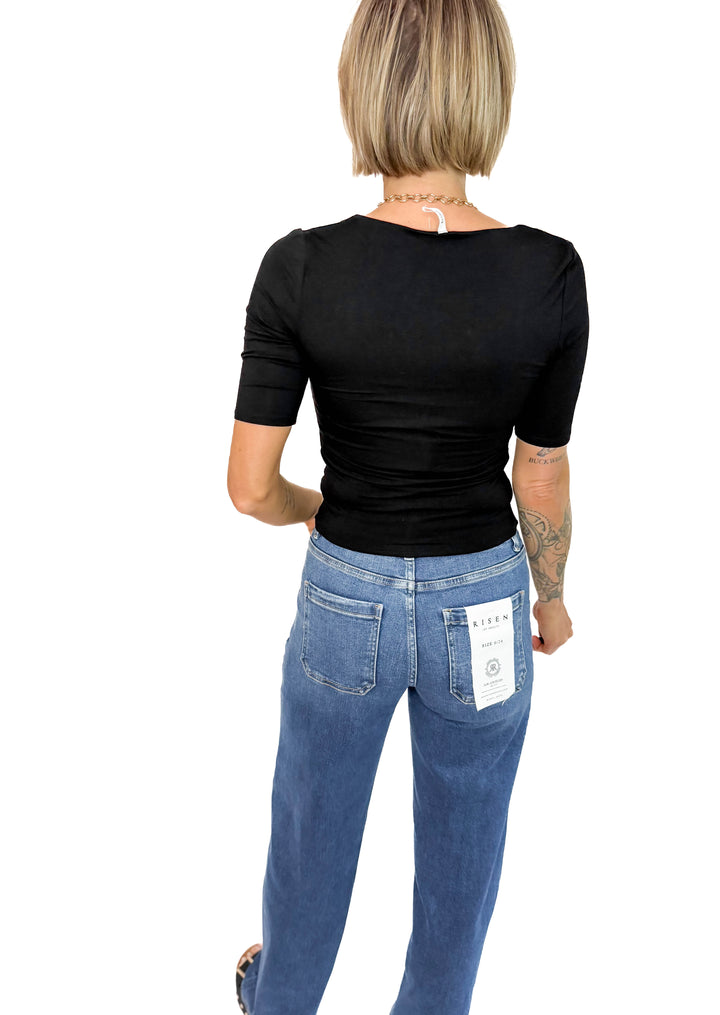 Natalia 1/2 Sleeve Jersey Knit Top- BLACK