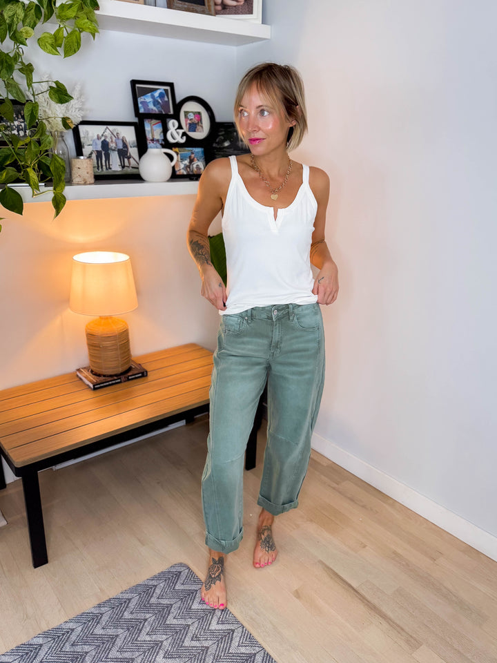 Cora Stretch Barrel Pant- WASHED OLIVE
