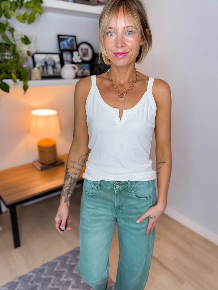 Morgan Ribbed Knit Cami With Notch Detail- OFF WHITE