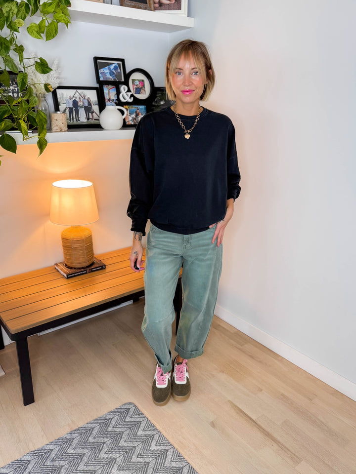 Madison Washed Cotton Pullover- BLACK