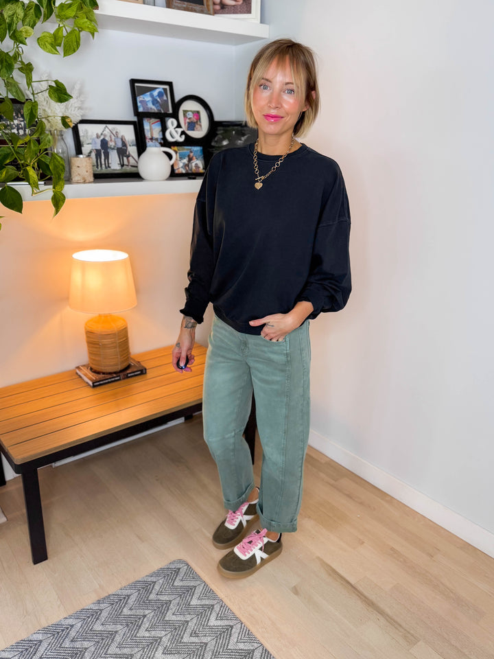 Madison Washed Cotton Pullover- BLACK