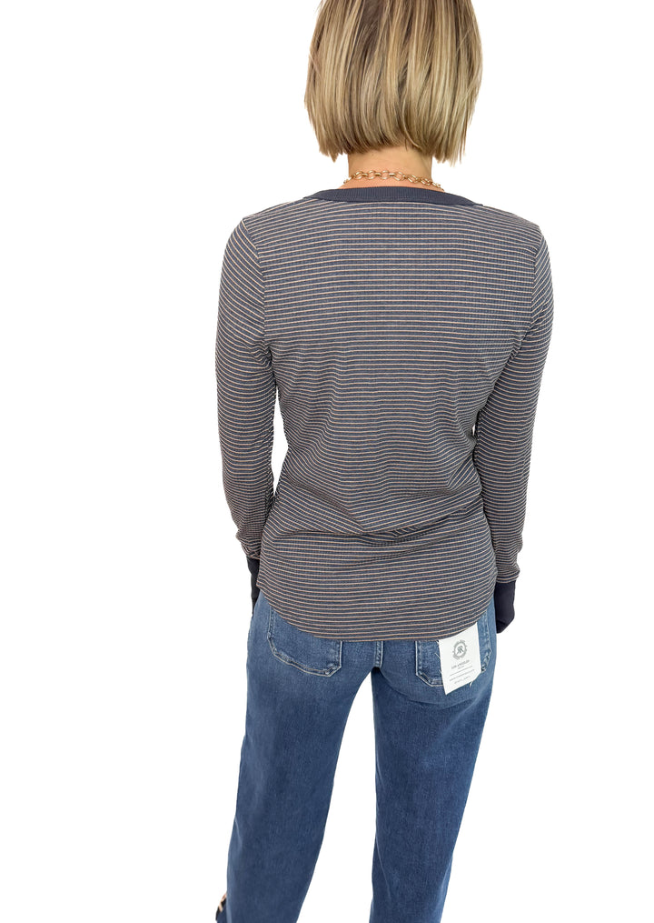 Drea Ribbed Snap Button Henley- CHARCOAL