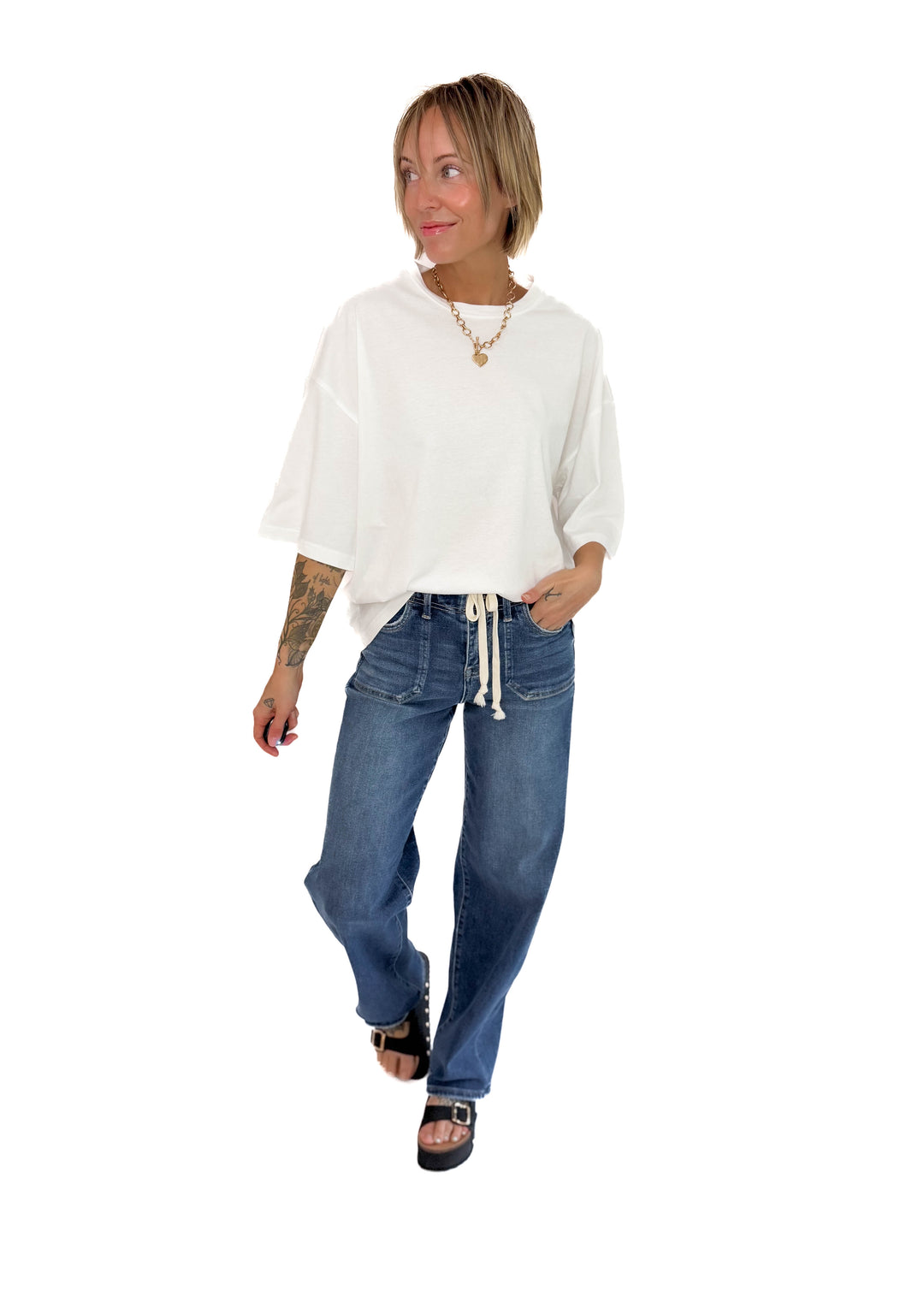 Kaya Cotton Boyfriend Tee- WHITE