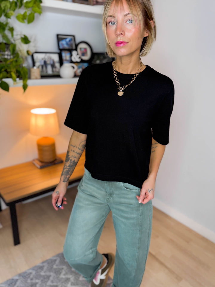 VERO MODA Silvie Knit Short Sleeve- BLACK