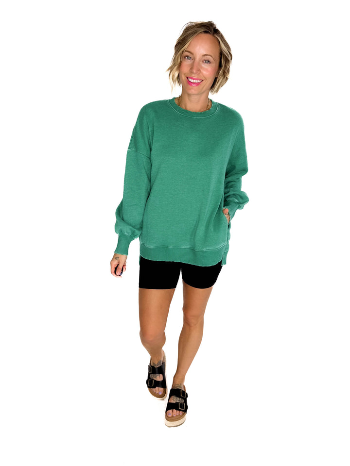 Caslo Acid Wash Fleece Pullover- KELLY GREEN-FINAL SALE