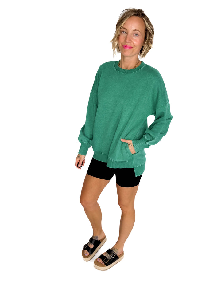 Caslo Acid Wash Fleece Pullover- KELLY GREEN-FINAL SALE