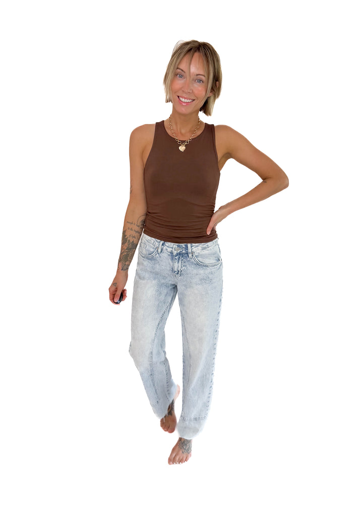 Esme Double Lined Jersey Tank- BROWN