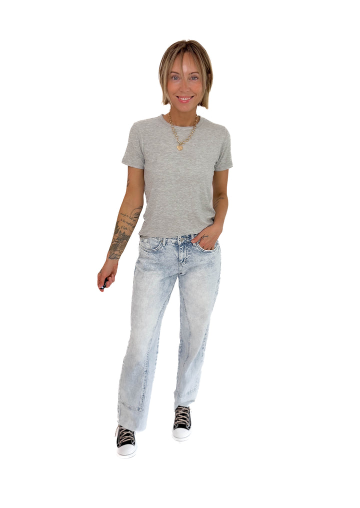 Odette Ribbed Short Sleeve- HEATHER GREY