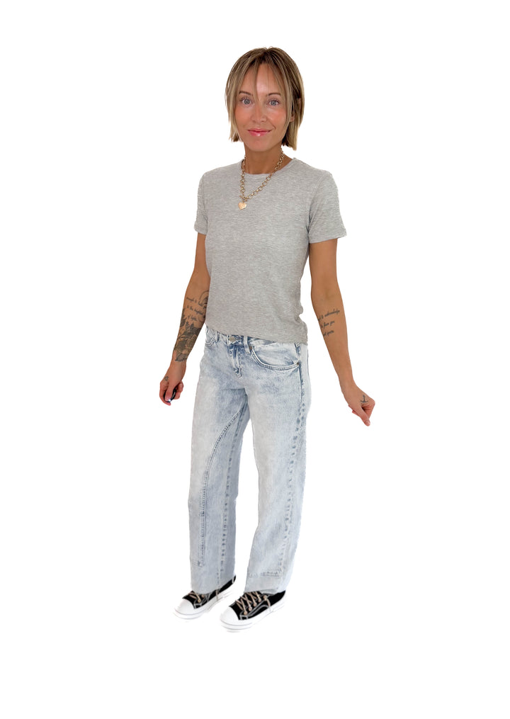 Odette Ribbed Short Sleeve- HEATHER GREY