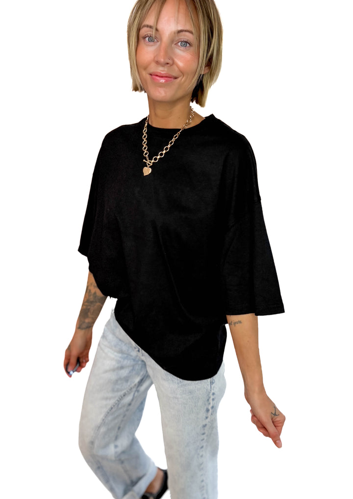 Kaya Cotton Boyfriend Tee- BLACK