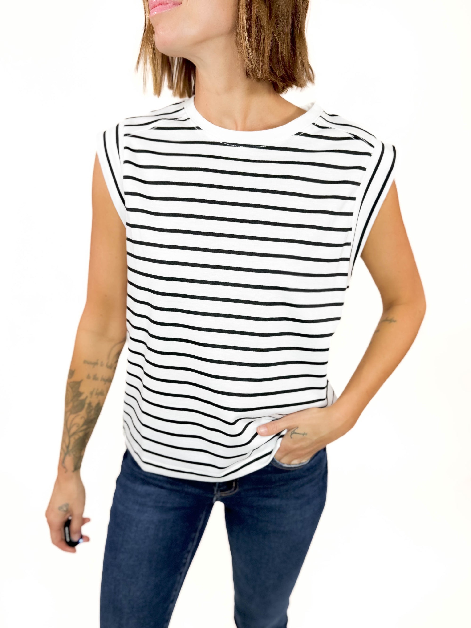 Tanner Muscle Tee- WHITE/BLACK-FINAL SALE