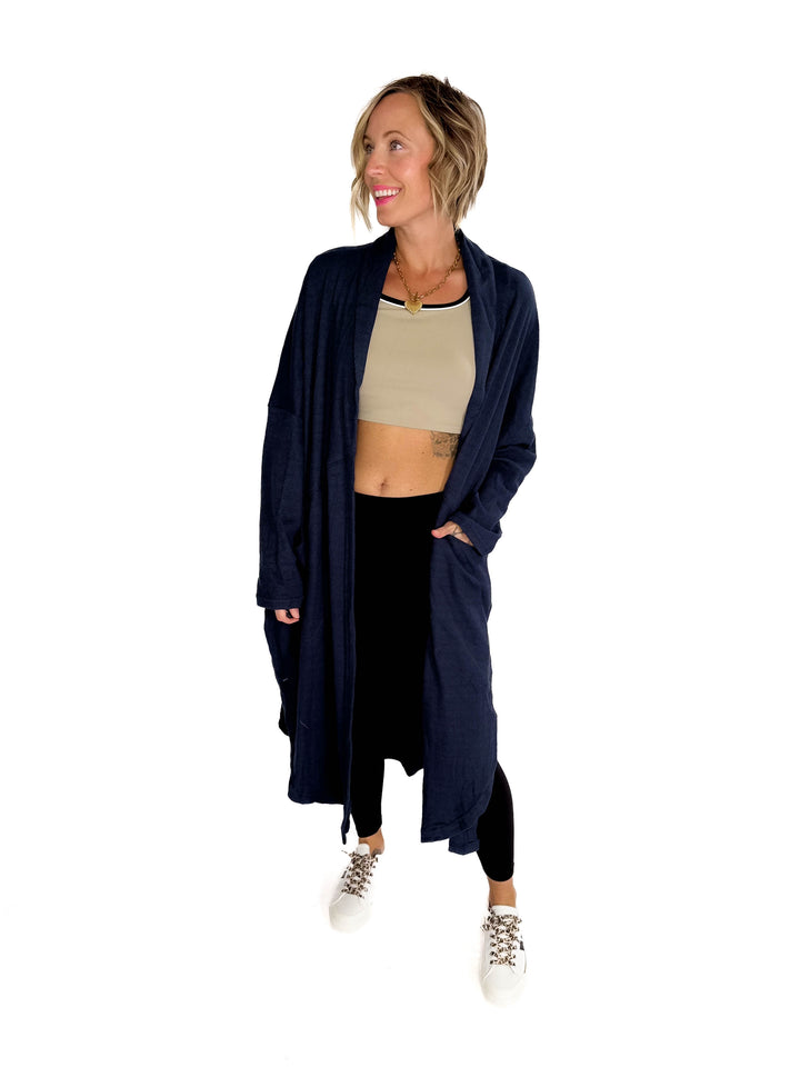 Ginny Thermal Knit Oversized Cardigan- DARK NAVY-FINAL SALE