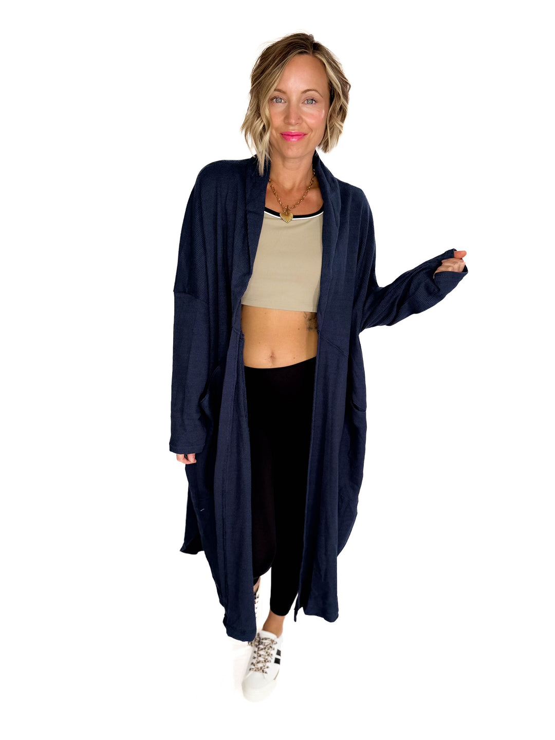 Ginny Thermal Knit Oversized Cardigan- DARK NAVY-FINAL SALE