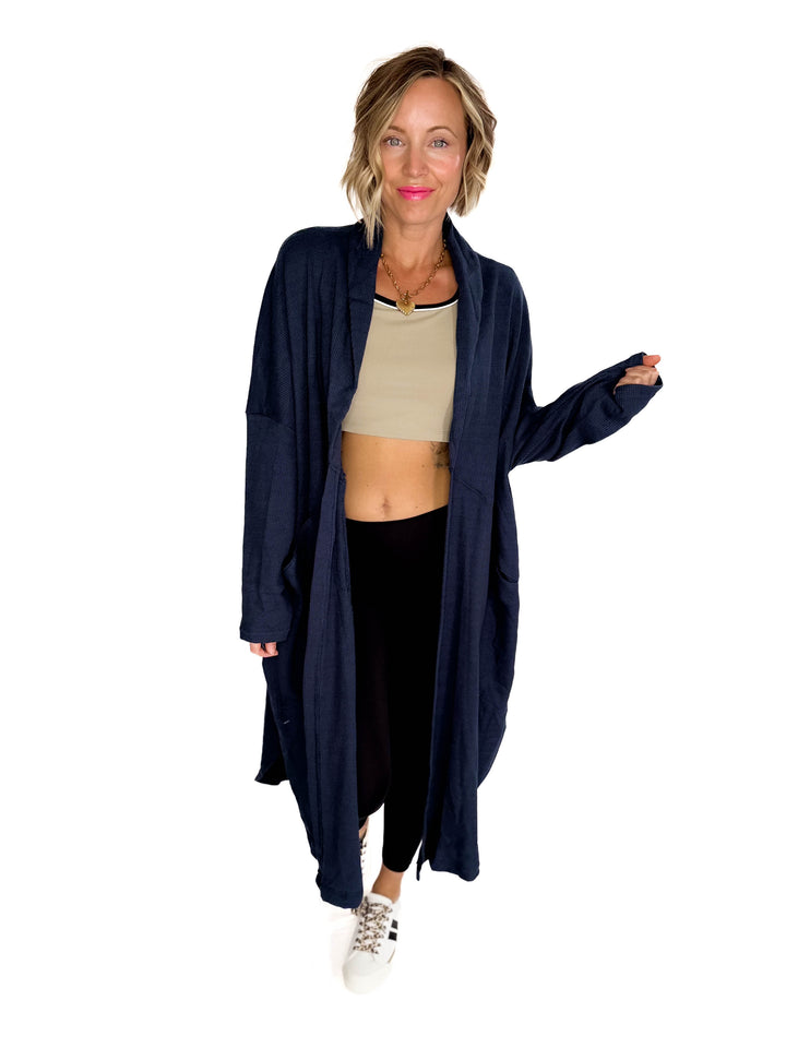 Ginny Thermal Knit Oversized Cardigan- DARK NAVY-FINAL SALE