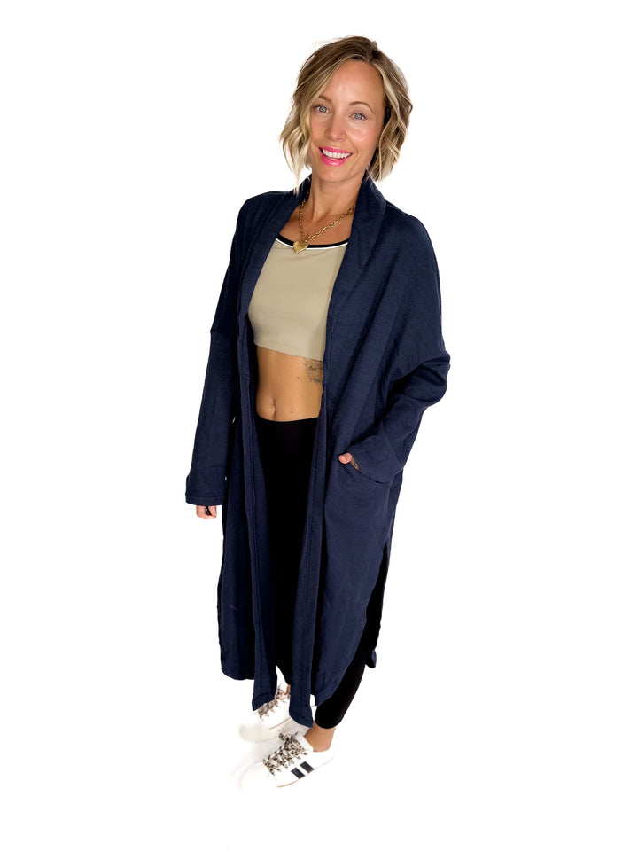 Ginny Thermal Knit Oversized Cardigan- DARK NAVY-FINAL SALE