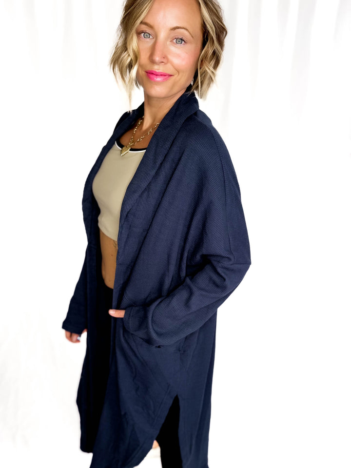 Ginny Thermal Knit Oversized Cardigan- DARK NAVY-FINAL SALE