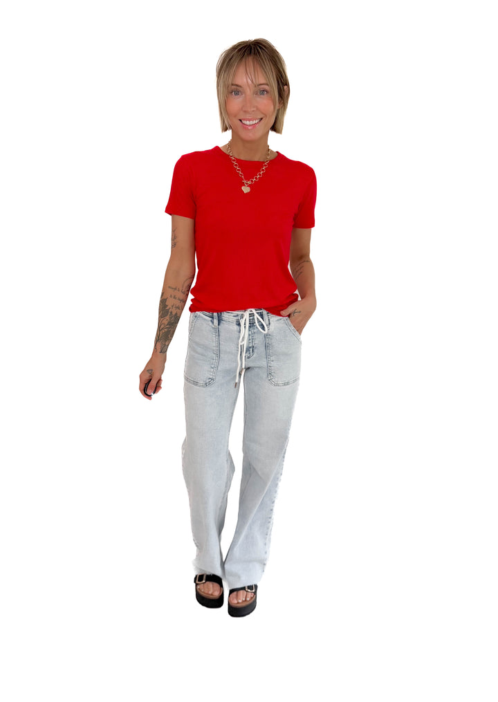 Odette Ribbed Short Sleeve- RUBY