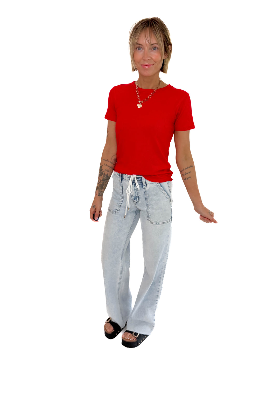 Odette Ribbed Short Sleeve- RUBY