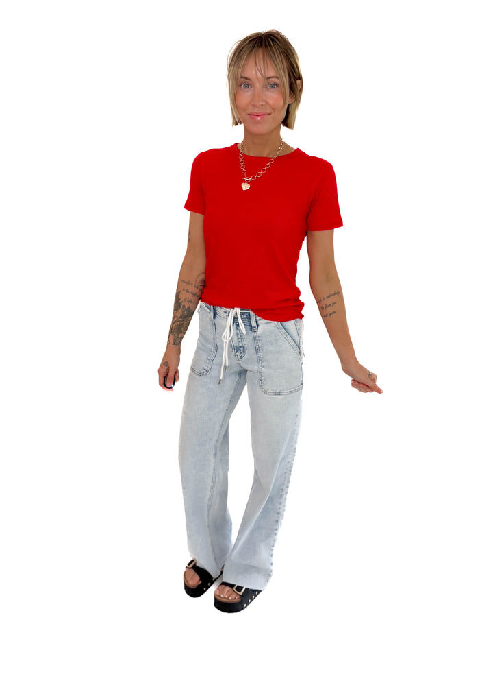 Odette Ribbed Short Sleeve- RUBY