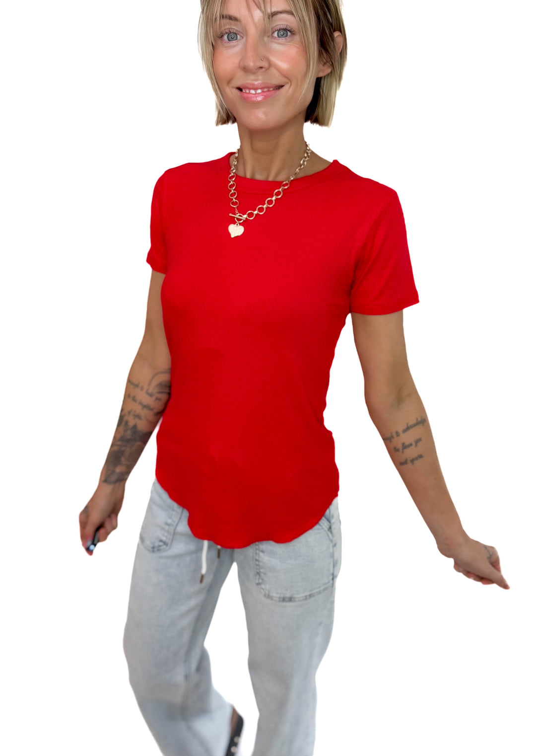 Odette Ribbed Short Sleeve- RUBY