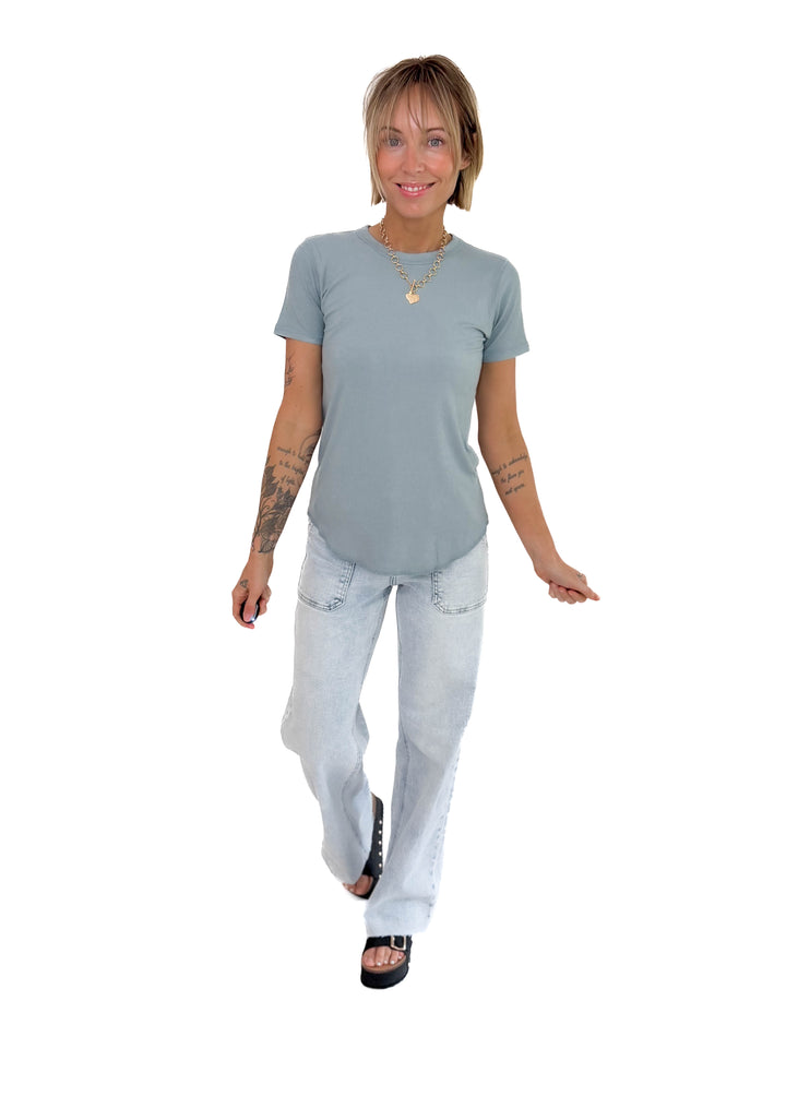 Odette Ribbed Short Sleeve- BLUE GREY
