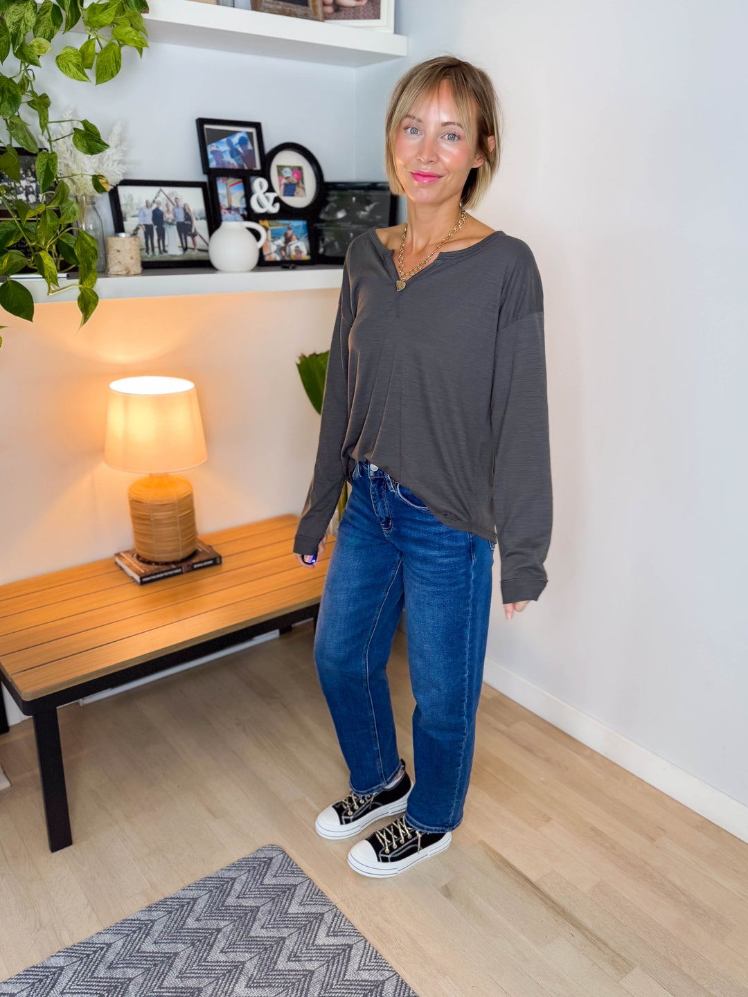 Sandy Slub Knit Long Sleeve- CHARCOAL