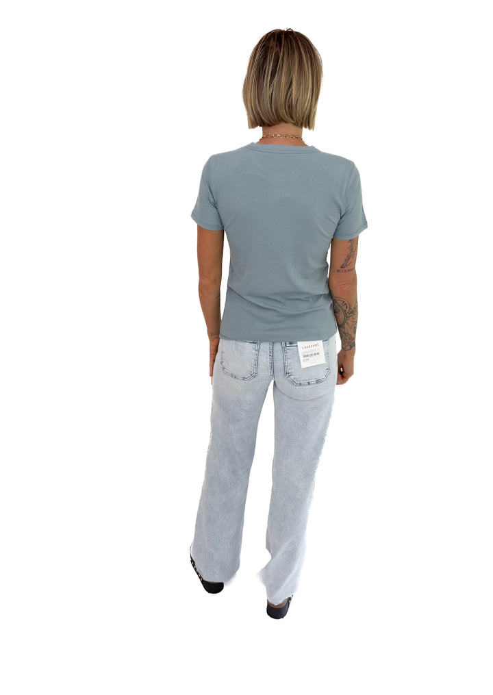 Odette Ribbed Short Sleeve- BLUE GREY