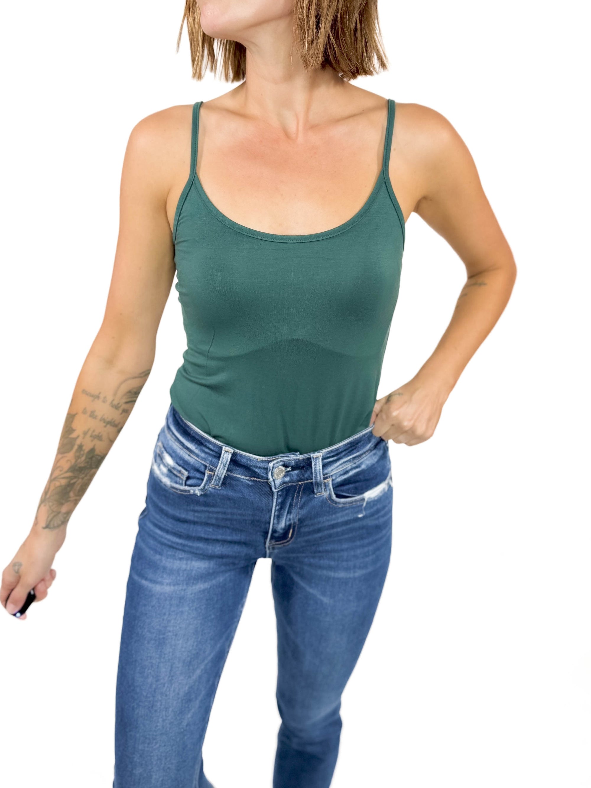 Cassidy Butter Spaghetti Strap Bodysuit- TEAL GREEN -FINAL SALE