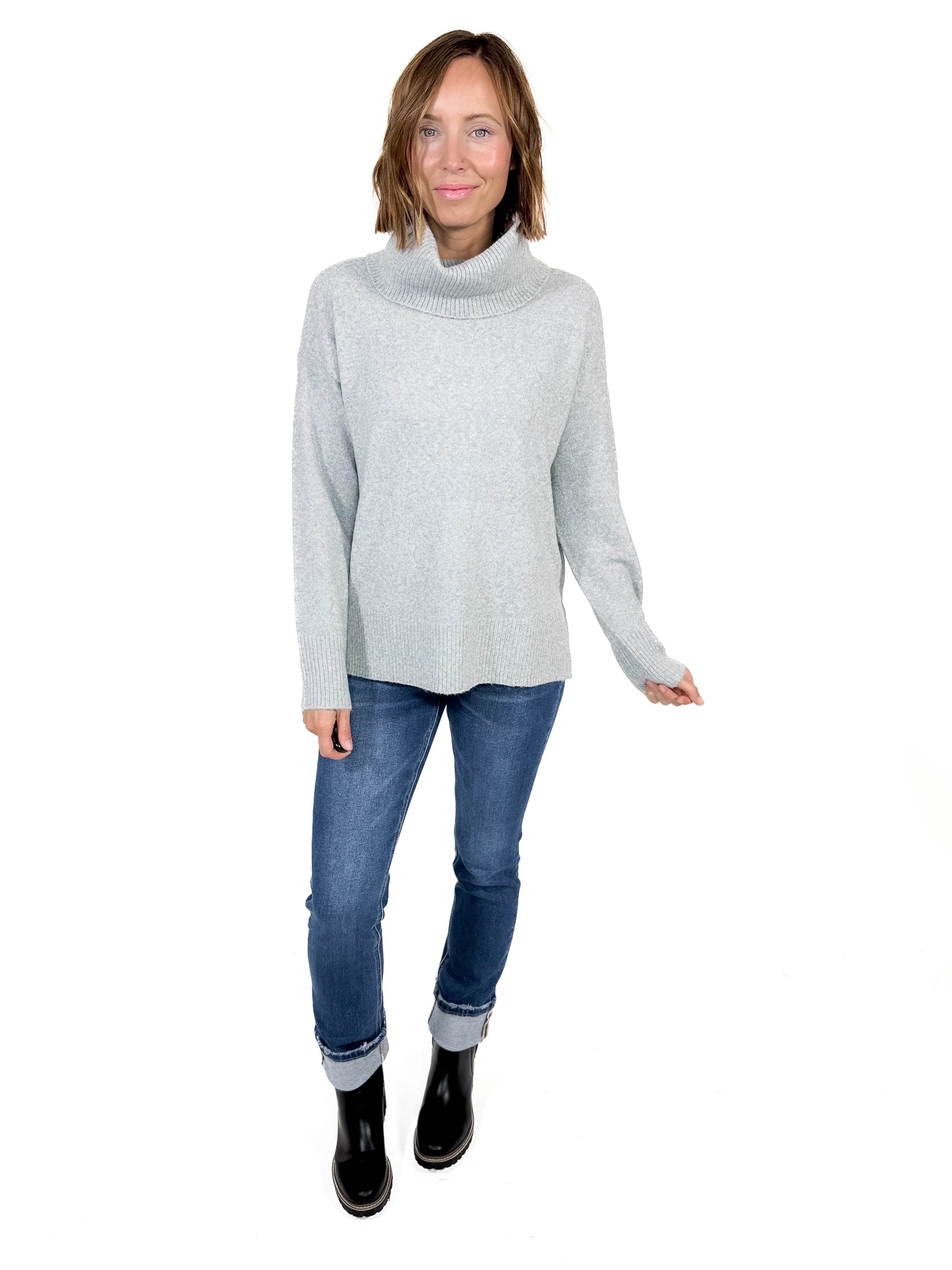 VERO MODA Doffy Cowlneck Sweater- LIGHT HTHR GREY -FINAL SALE