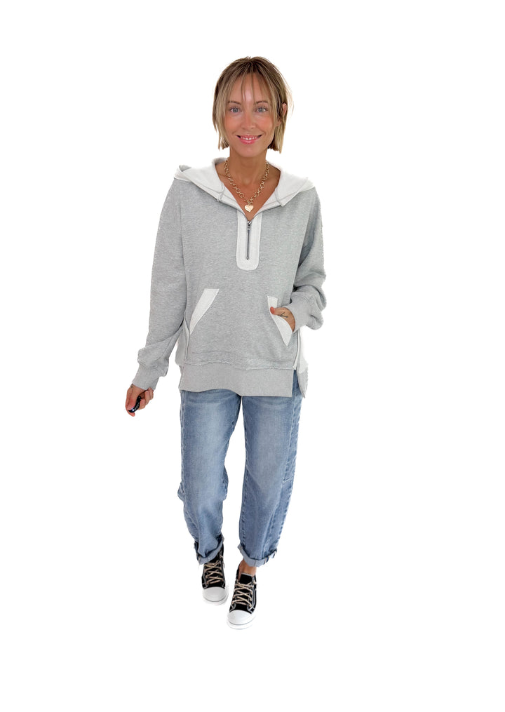 Stevie Half Zip Hoodie- HEATHER GREY
