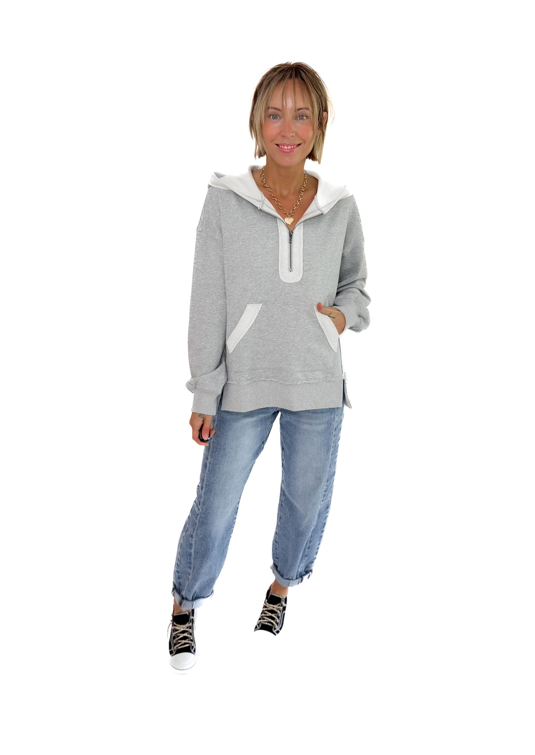 Stevie Half Zip Hoodie- HEATHER GREY