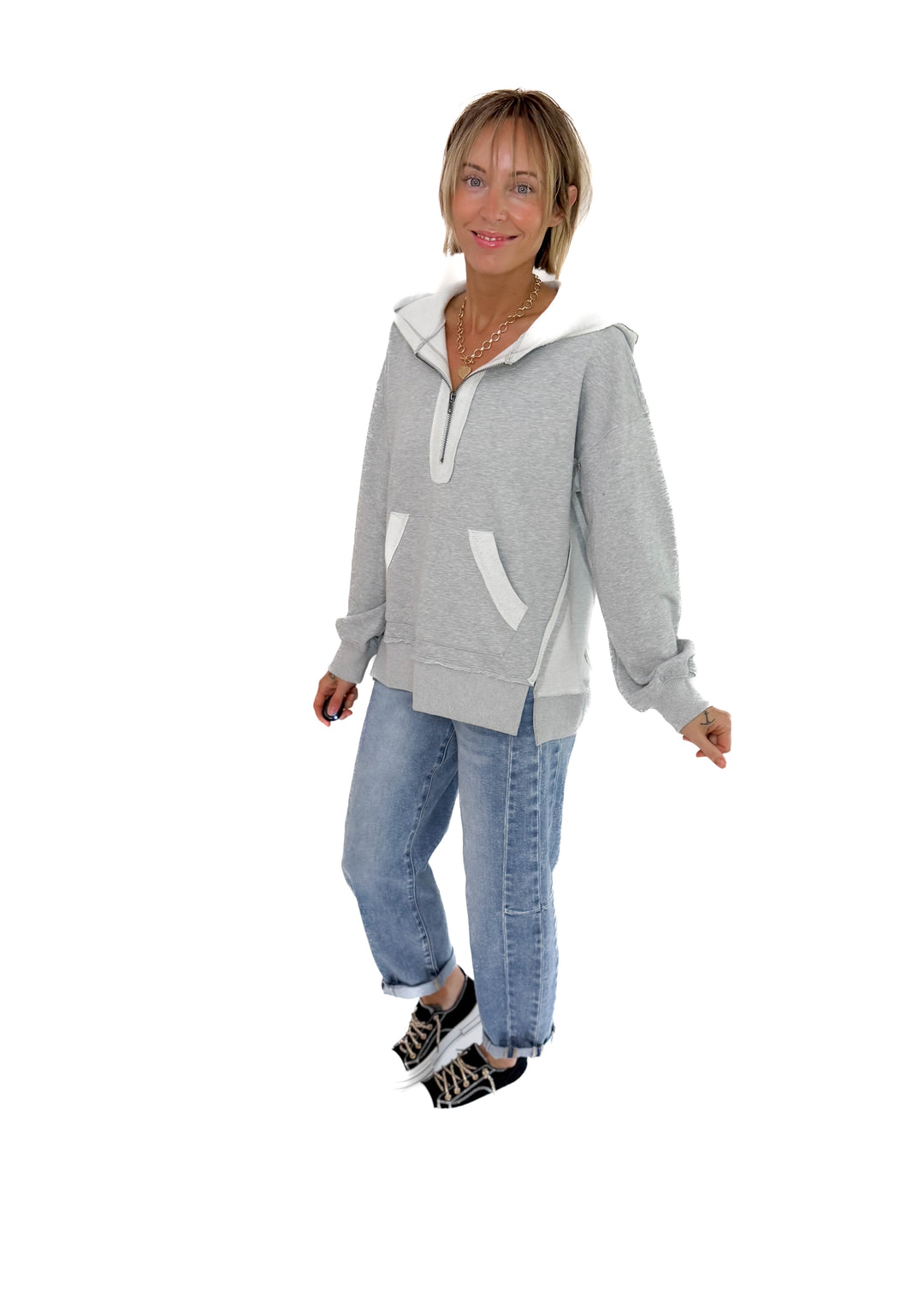 Stevie Half Zip Hoodie- HEATHER GREY