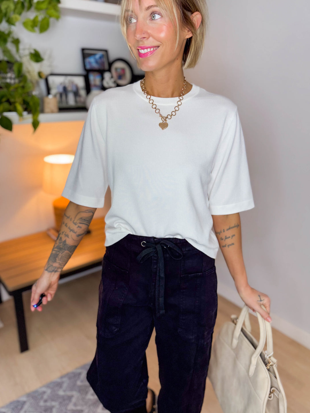 VERO MODA Silvie Knit Short Sleeve- SNOW WHITE