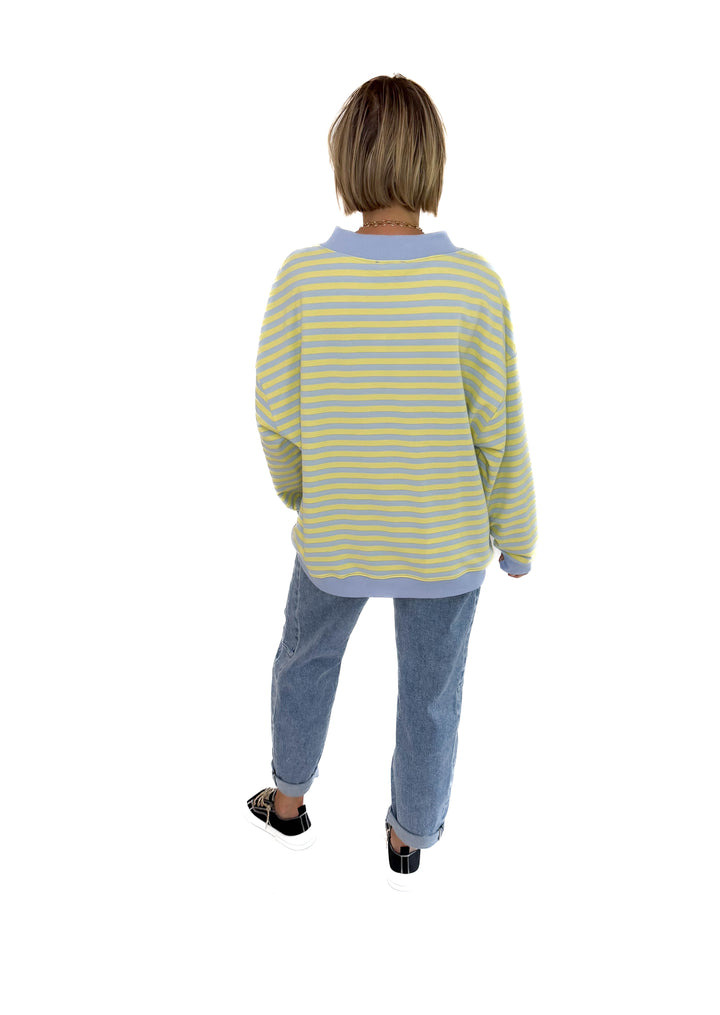 Benson Mock Neck Pullover- BLUE/YELLOW