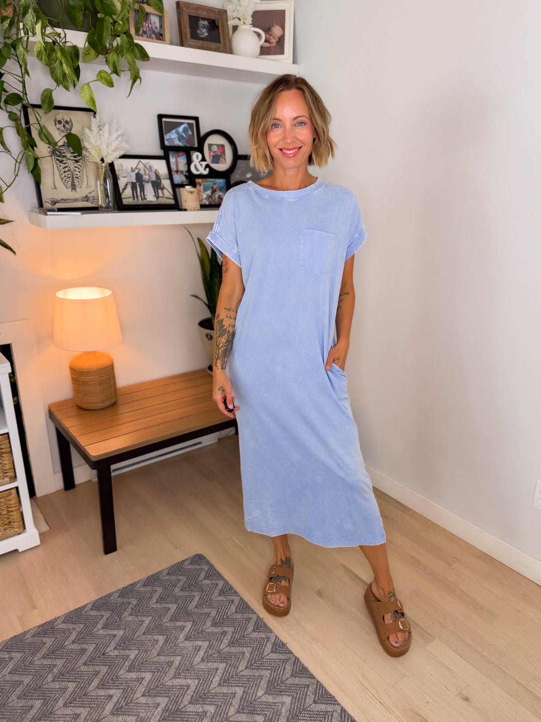 Northstar Washed Cotton Midi Dress- CORNFLOWER