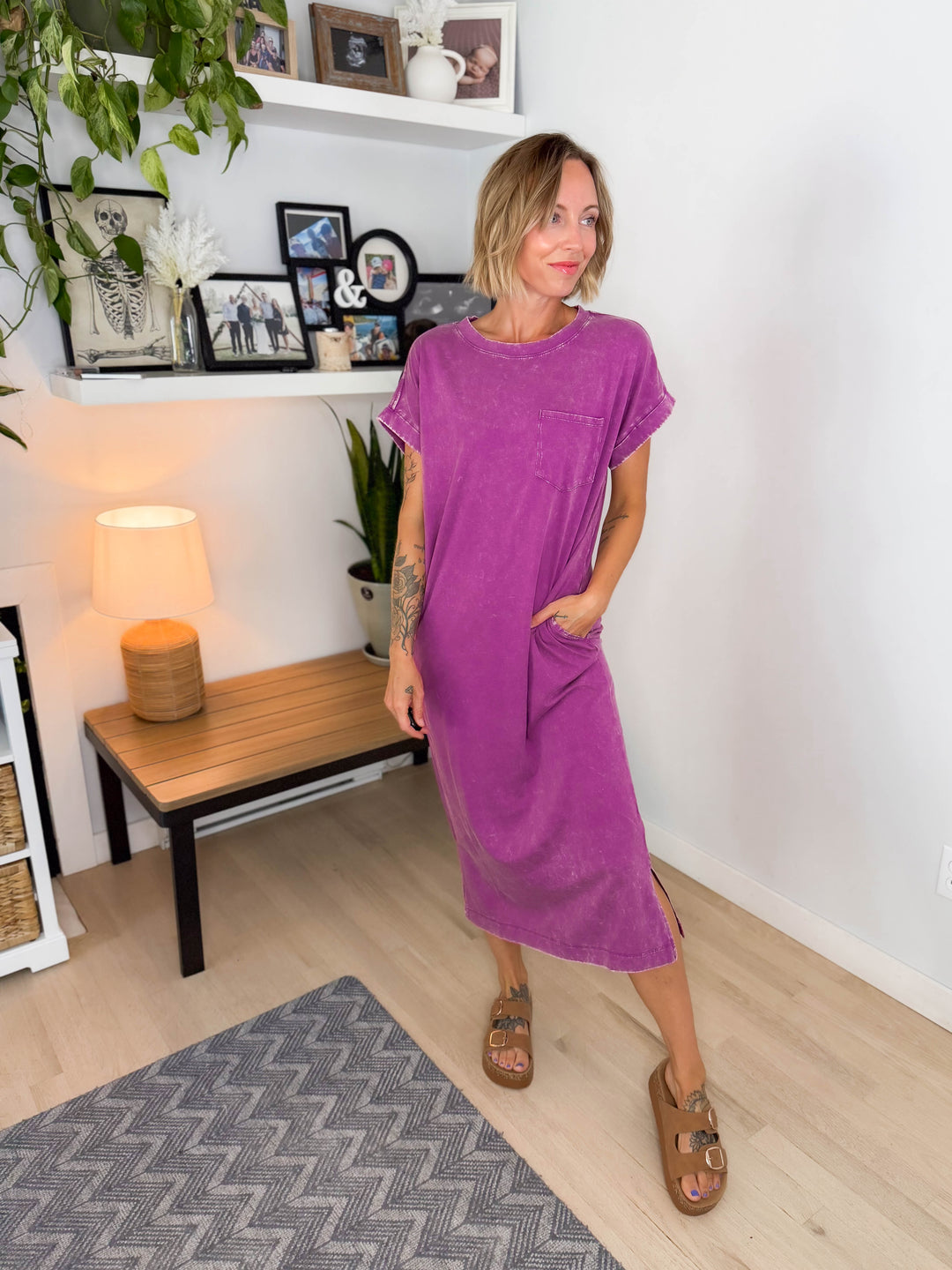 Northstar Washed Cotton Midi Dress- LT PLUM