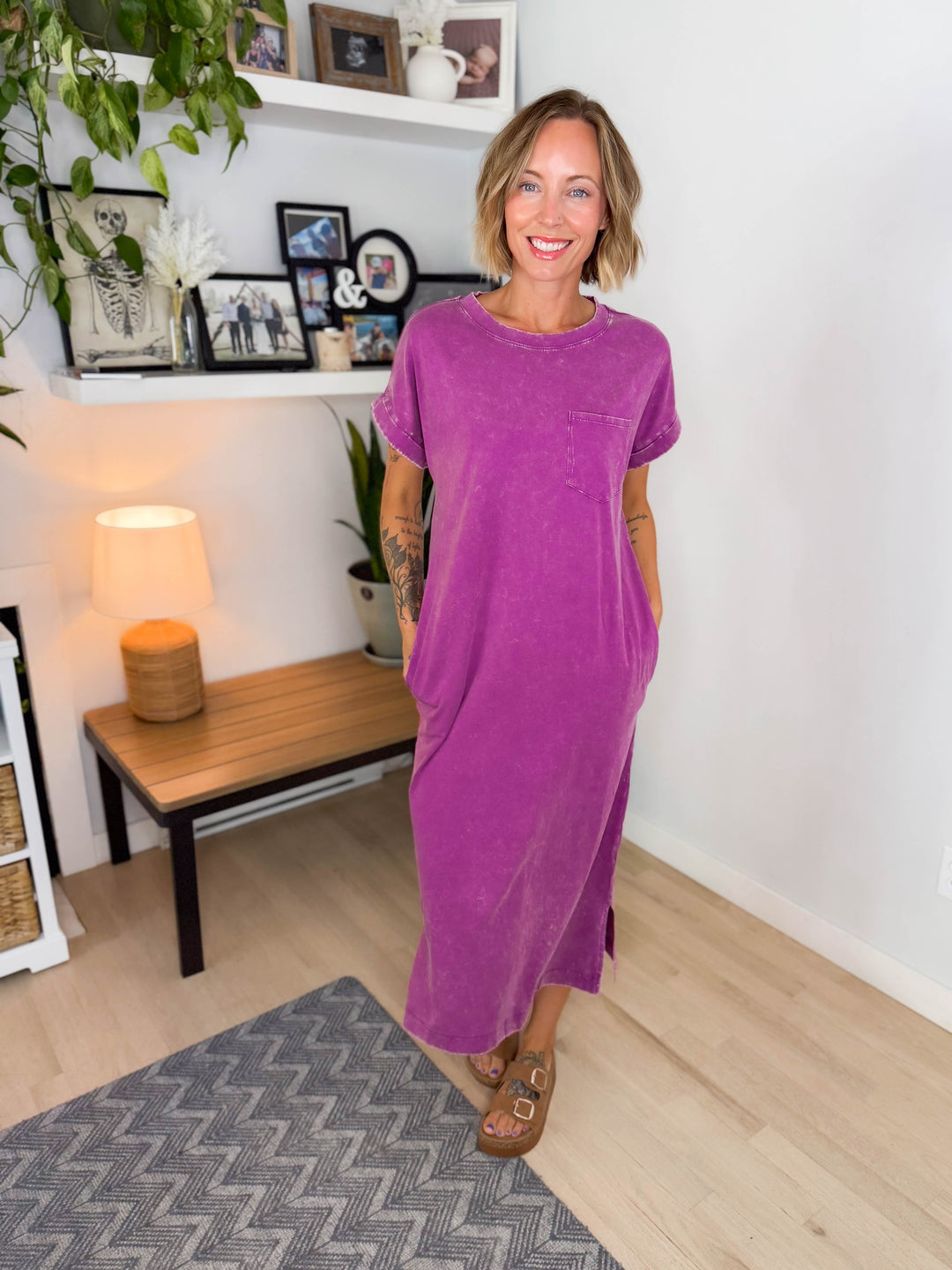 Northstar Washed Cotton Midi Dress- LT PLUM
