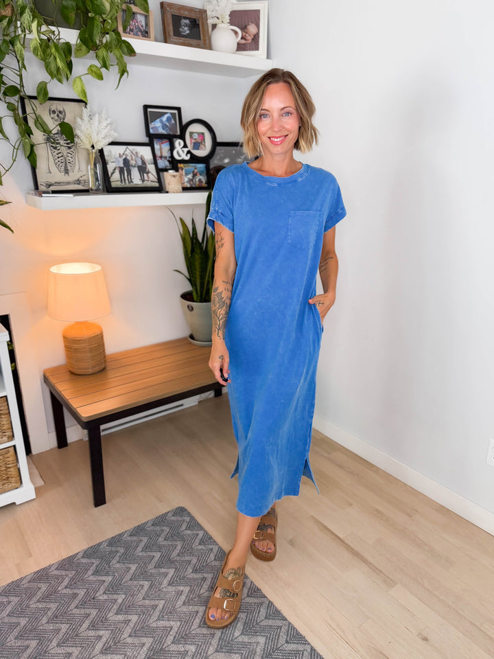 Northstar Washed Cotton Midi Dress- OCEAN BLUE
