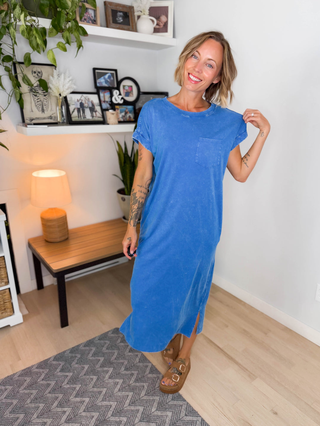 Northstar Washed Cotton Midi Dress- OCEAN BLUE