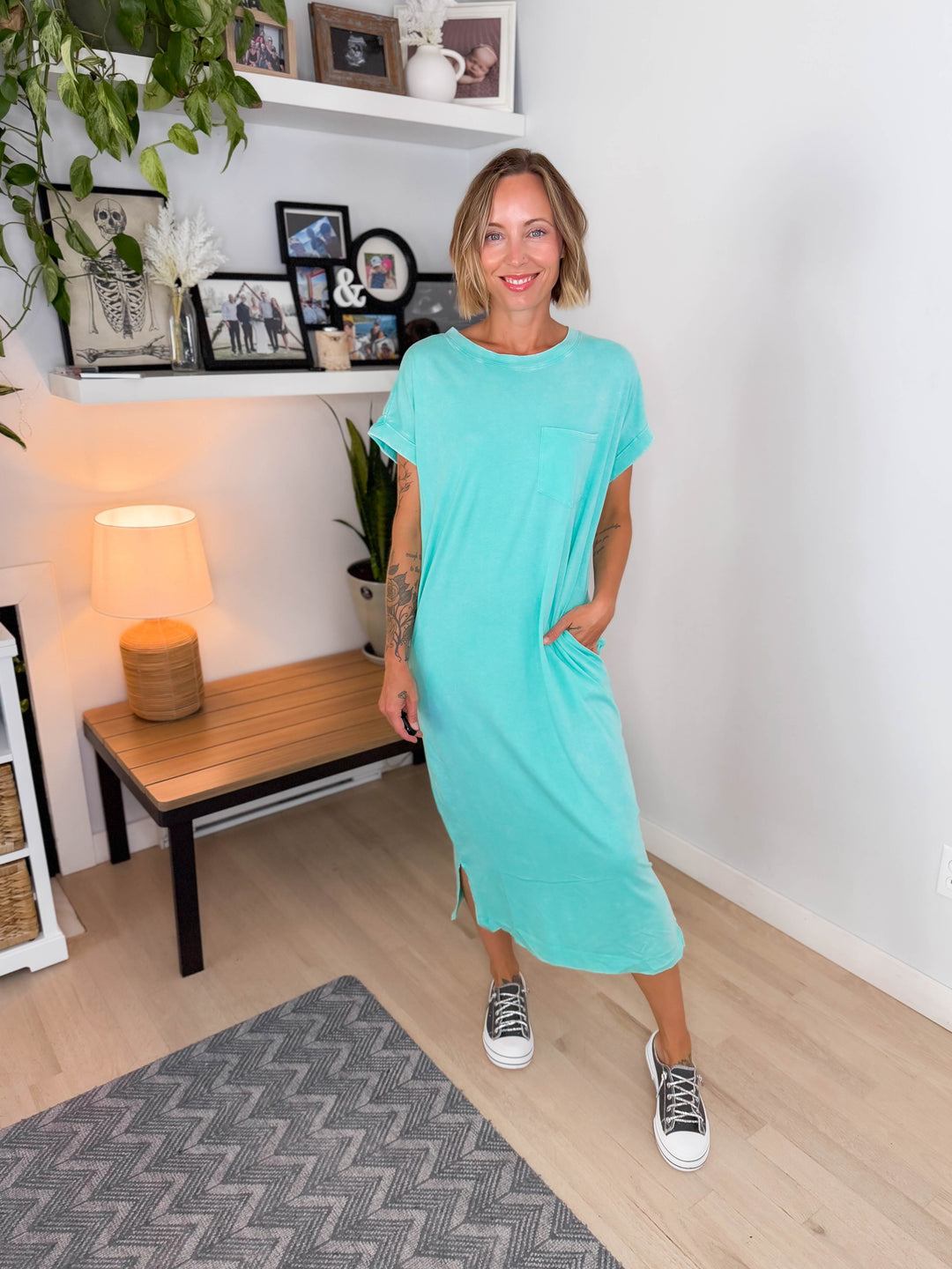 Northstar Washed Cotton Midi Dress- MINT