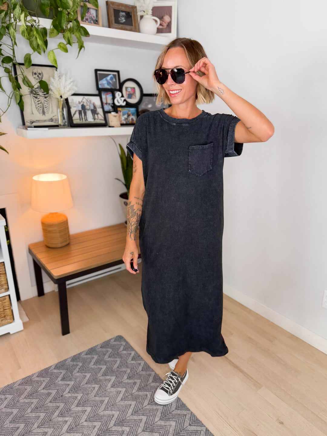 Northstar Washed Cotton Midi Dress- BLACK