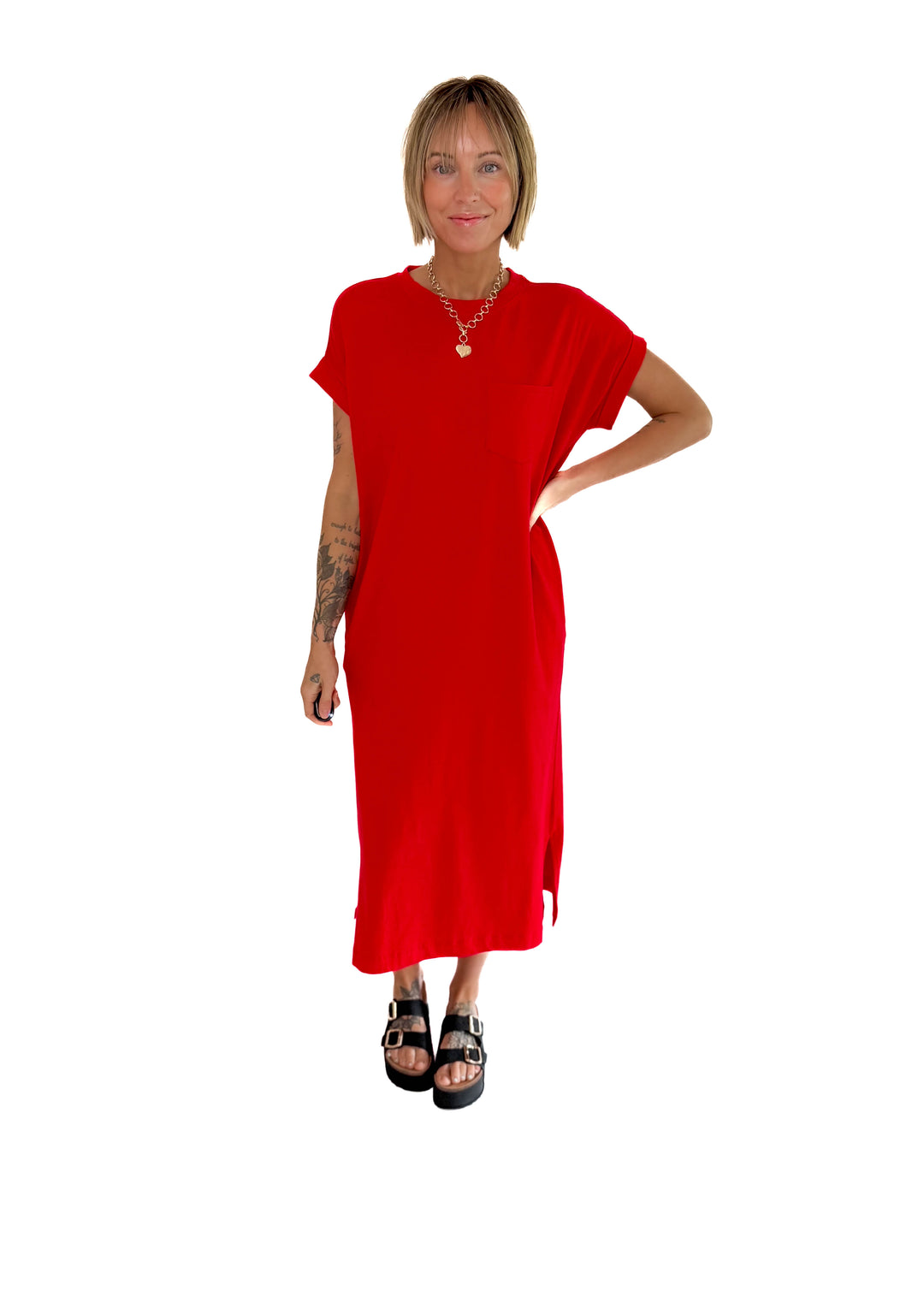 Yara Stretch Cotton Midi Dress- RUBY