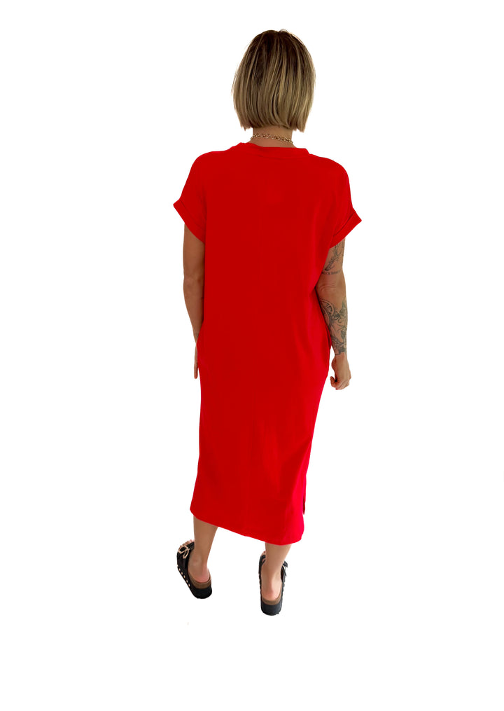 Yara Stretch Cotton Midi Dress- RUBY