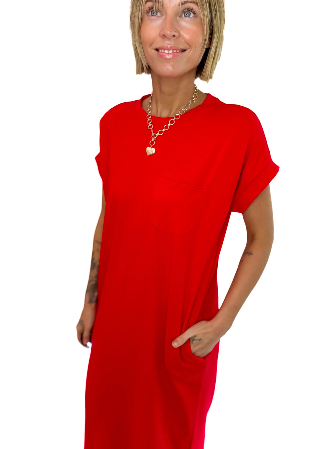 Yara Stretch Cotton Midi Dress- RUBY