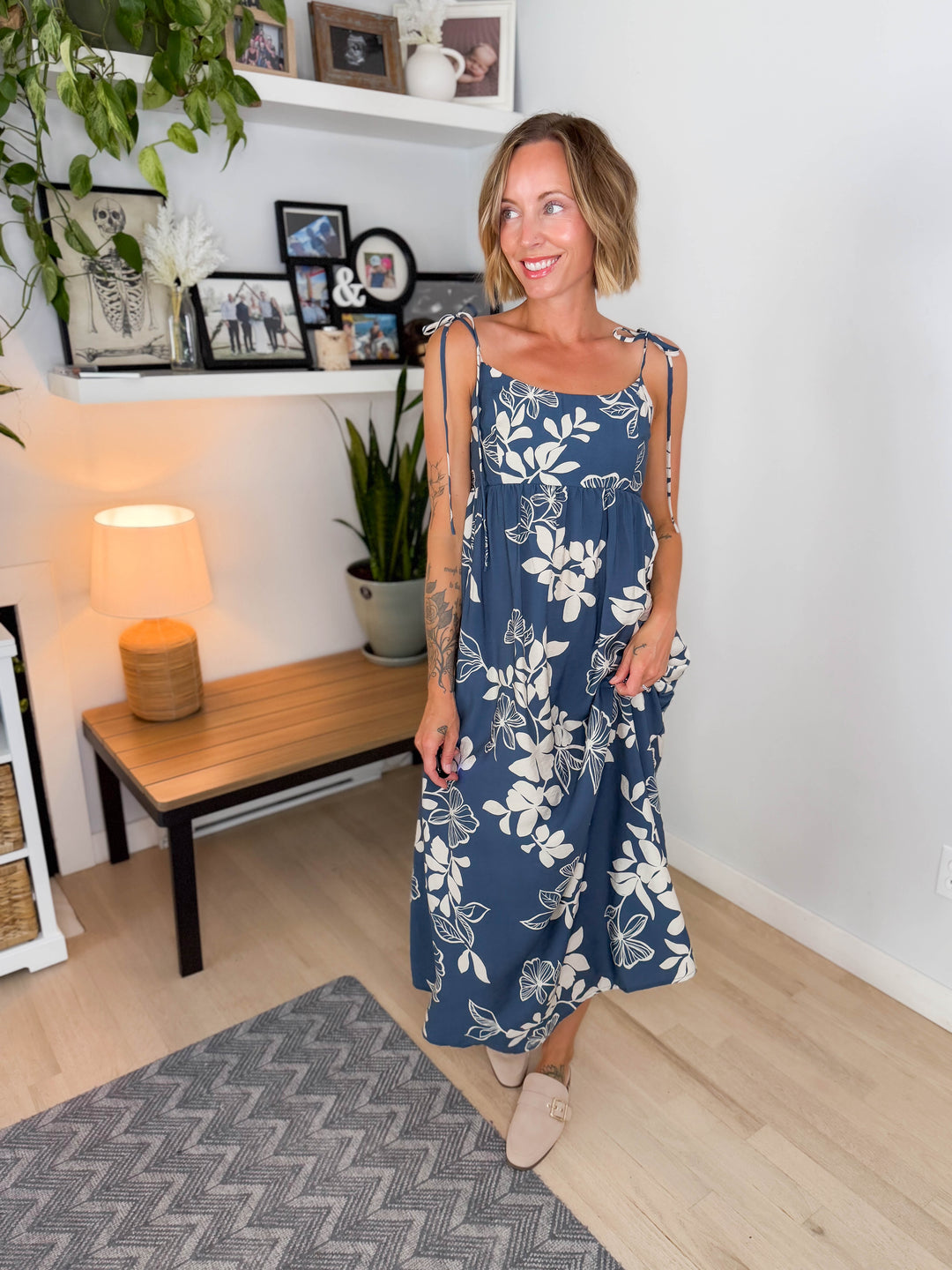 Oceana Floral Cut Out Midi Dress- MIDNIGHT
